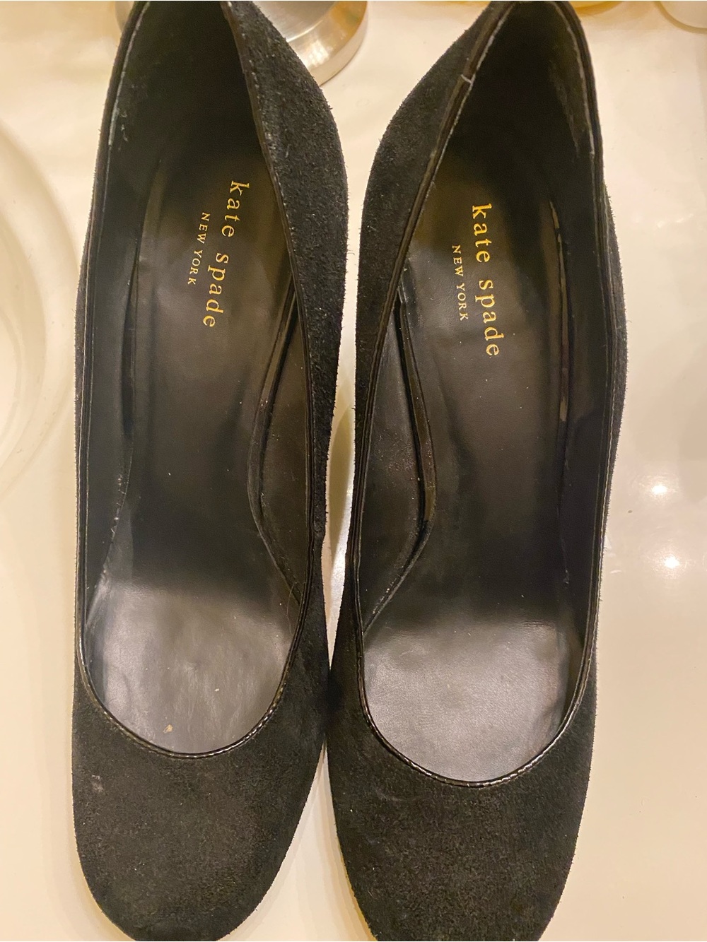 kate spade Black Suede Round-Toe Pumps